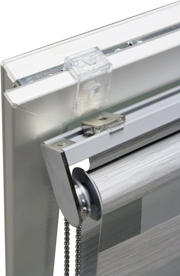 Doppelrollo de luxe, GARDINIA, halbtransparent, mit Bohren/ohne Bohren, freihängend, Klemm- oder Schraubmontage, hochwertiges Gesamtkonzept mit silbernen Metall – Bild 4 von 5