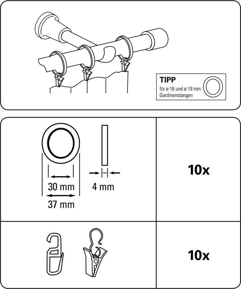 GARDINIA Gardinenring Ally, Gardinenstangen, (Set, 10-St), Serie Gardinenstangen-Set Ally Ø 19 mm – Bild 2 von 3