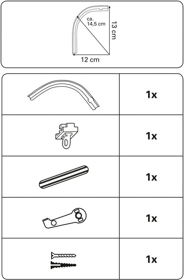 GARDINIA Gardinenschiene Rundbogen, 1-läufig, Fixmaß, mit Bohren, verschraubt, für Aluminiumschiene 13 mm – Bild 2 von 2