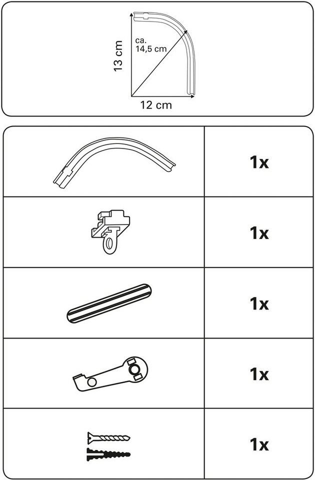 GARDINIA Gardinenschiene Rundbogen, 1-läufig, Fixmaß, mit Bohren, verschraubt, für Aluminiumschiene 13 mm – Bild 2 von 2