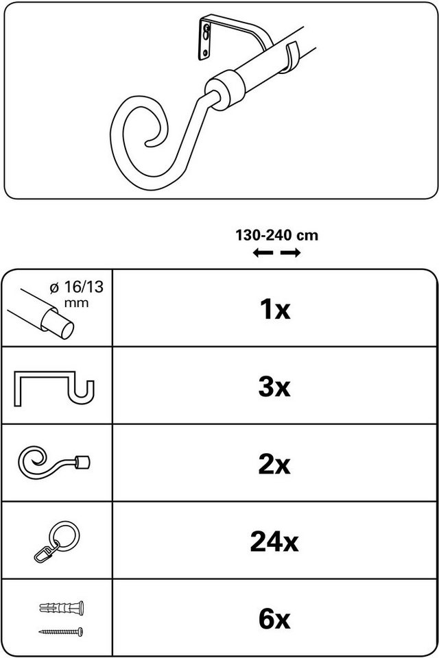 GARDINIA Gardinenstange Set Metall, Ø 16 mm, 1-läufig, ausziehbar, mit Bohren, verschraubt, 1-Lauf – Bild 3 von 4