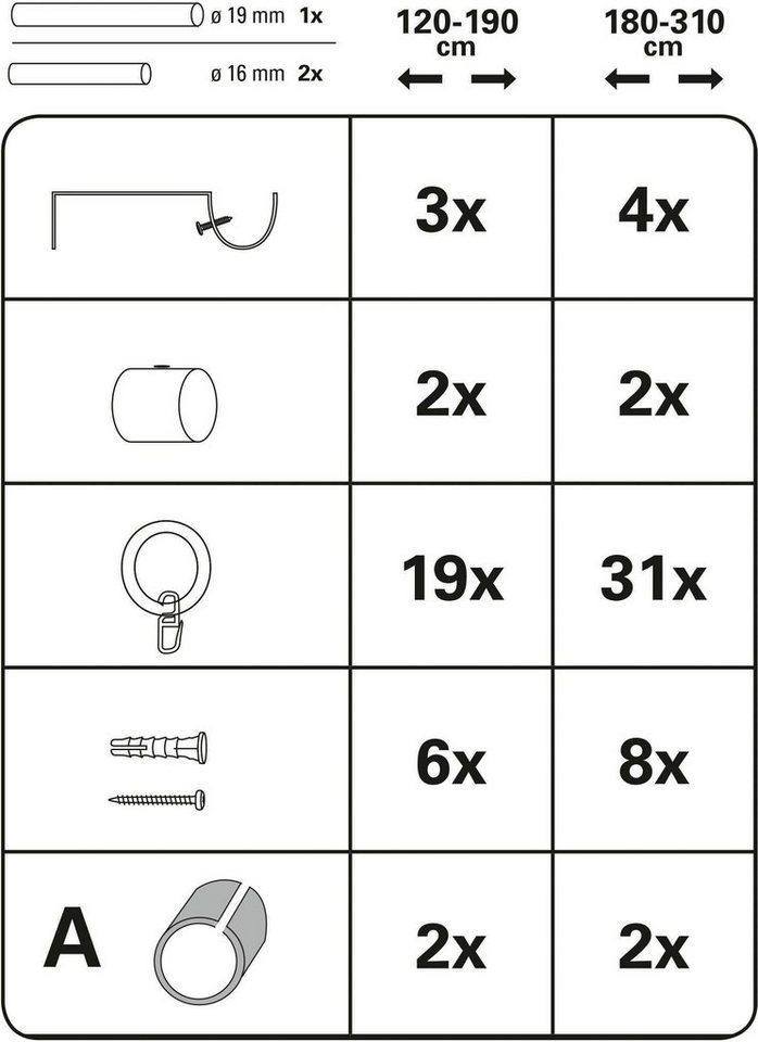 GARDINIA Gardinenstange Set Metall, Ø 19 mm, 1-läufig, ausziehbar, mit Bohren, verschraubt, Aluminium, 1-Lauf – Bild 3 von 5