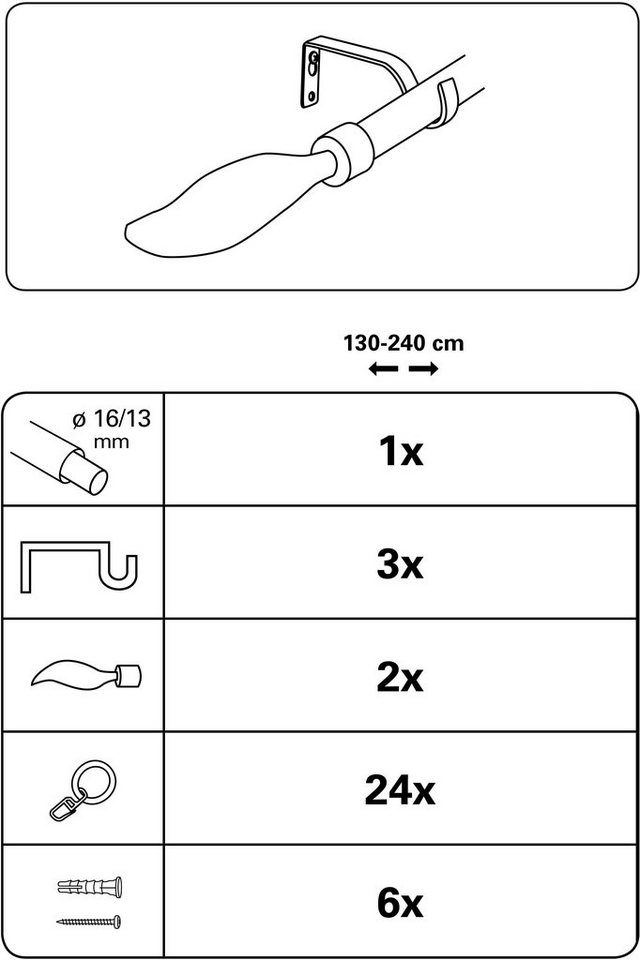 GARDINIA Gardinenstange Set Metall, 1-läufig, ausziehbar, mit Bohren, verschraubt, Aluminium, 1-Lauf – Bild 3 von 4