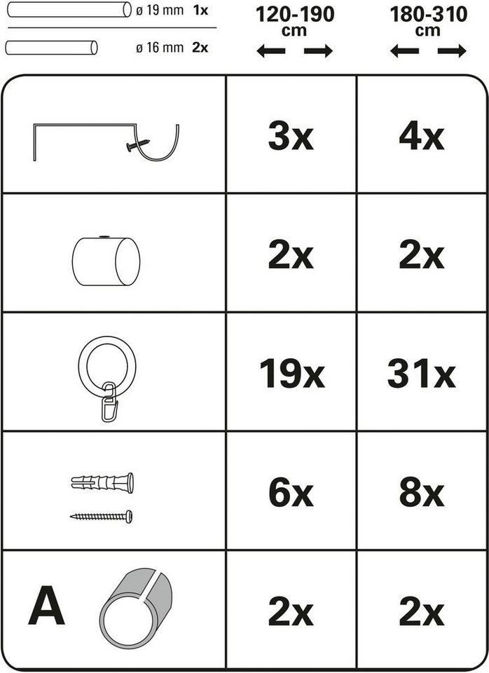 GARDINIA Gardinenstange Set Metall, Ø 19 mm, 1-läufig, ausziehbar, mit Bohren, verschraubt, Aluminium, 1-Lauf – Bild 3 von 5