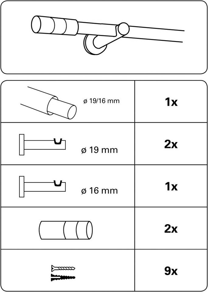 GARDINIA Gardinenstange Set Metall, Ø 19 mm, 1-läufig, ausziehbar, mit Bohren, verschraubt, Aluminium, 1-Lauf – Bild 5 von 5