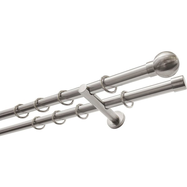 GARDINIA Gardinenstange Set Metall, Ø 20 mm, 2-läufig, Fixmaß, mit Bohren, verschraubt, Aluminium, 2-Lauf