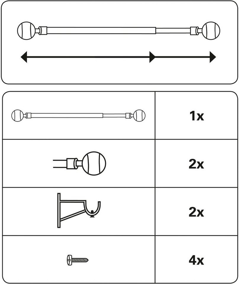 GARDINIA Scheibenstange Caféhausstange Metall, Ø 10 mm, 1-läufig, ausziehbar, mit Bohren, verschraubt, Metall, Serie Caféhausstange Meran Ø 8/10 mm – Bild 3 von 4