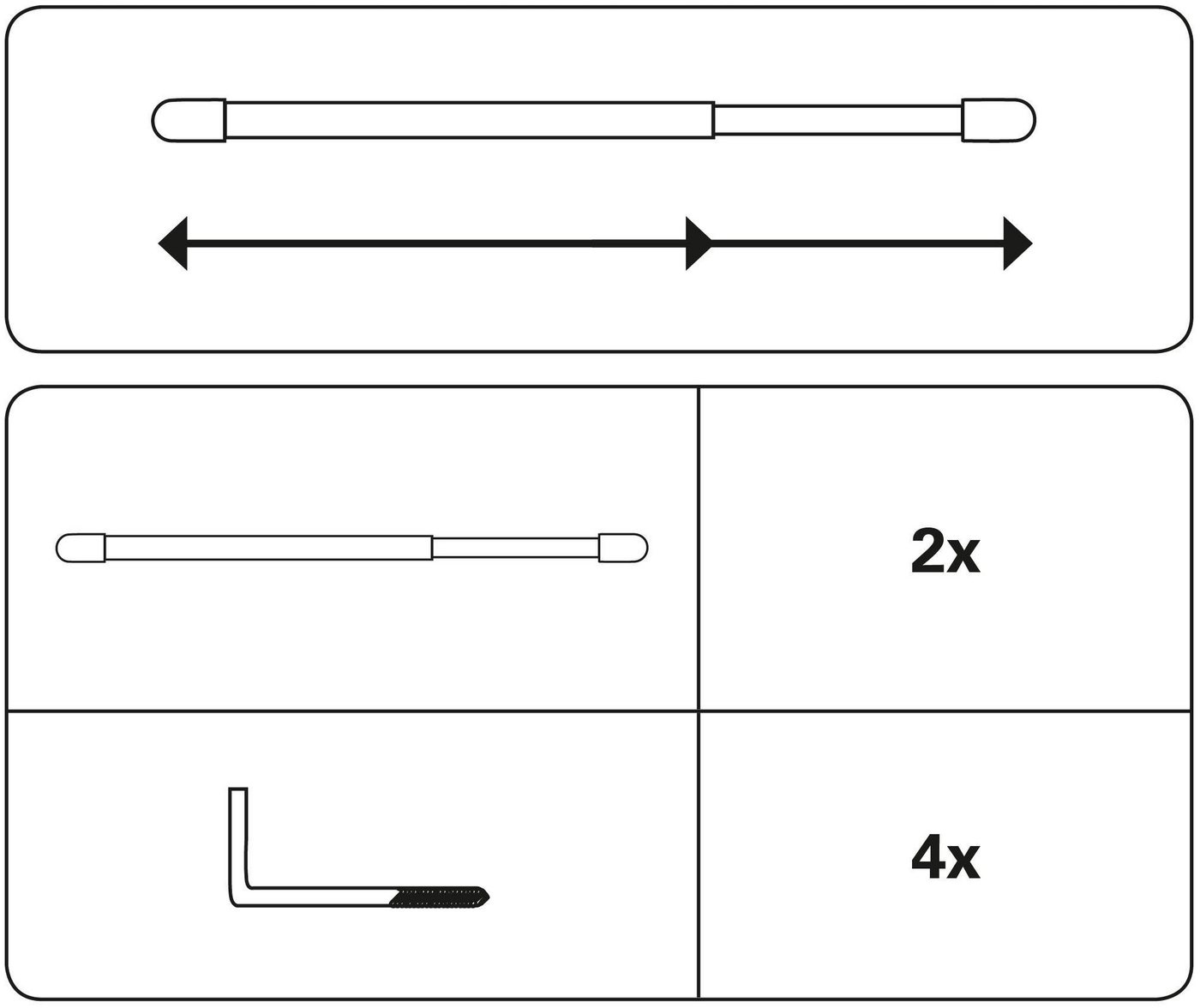 GARDINIA Scheibenstange Vitragestange, Ø 11 mm, 1-läufig, ausziehbar, ohne Bohren, verschraubt, Metall, Serie Vitragestange flachoval Ø 11 mm, 2er-Set – Bild 2 von 4