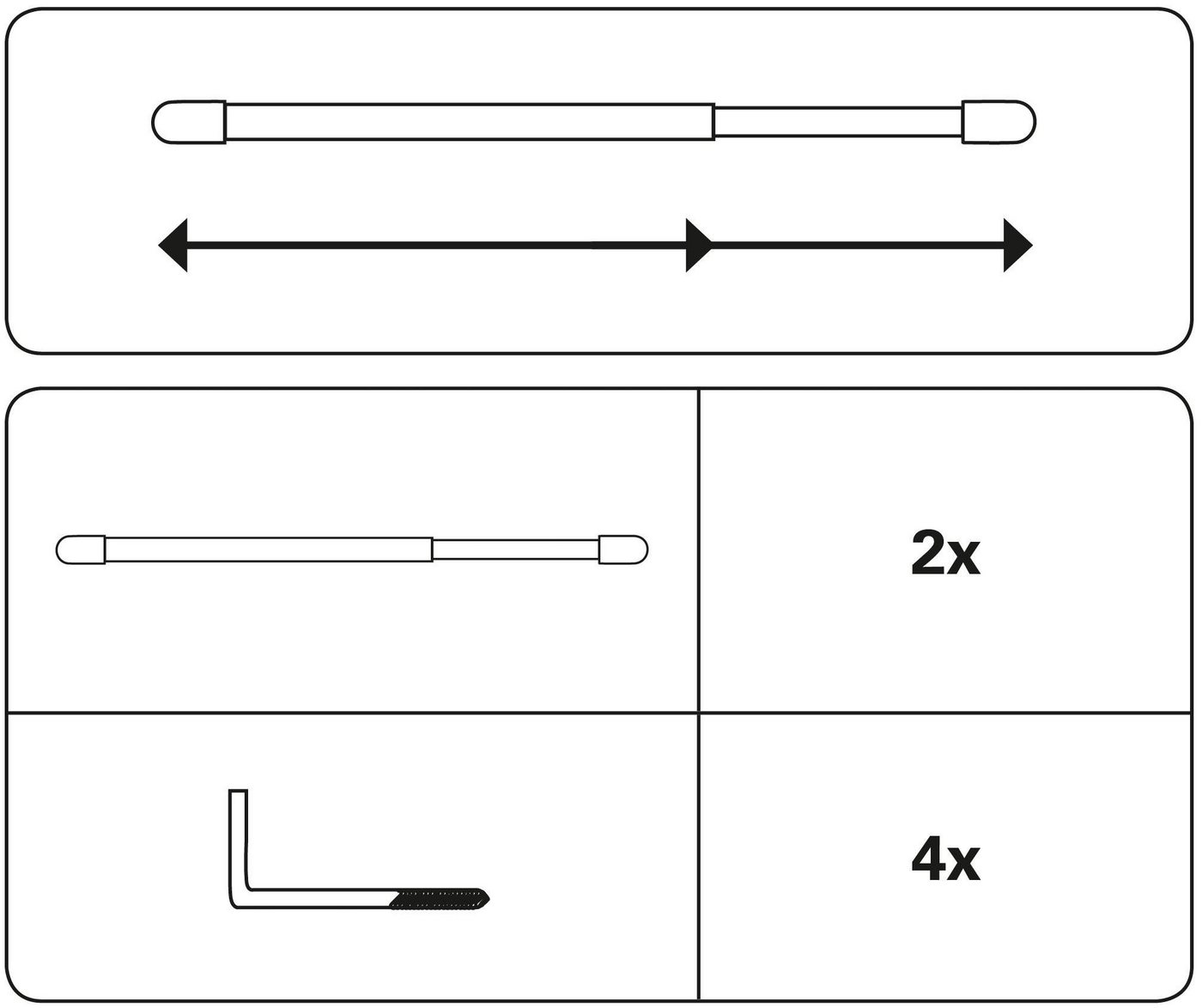 GARDINIA Scheibenstange Vitragestange, Ø 11 mm, 1-läufig, ausziehbar, ohne Bohren, verschraubt, Metall, Serie Vitragestange flachoval Ø 11 mm, 2er-Set – Bild 2 von 3