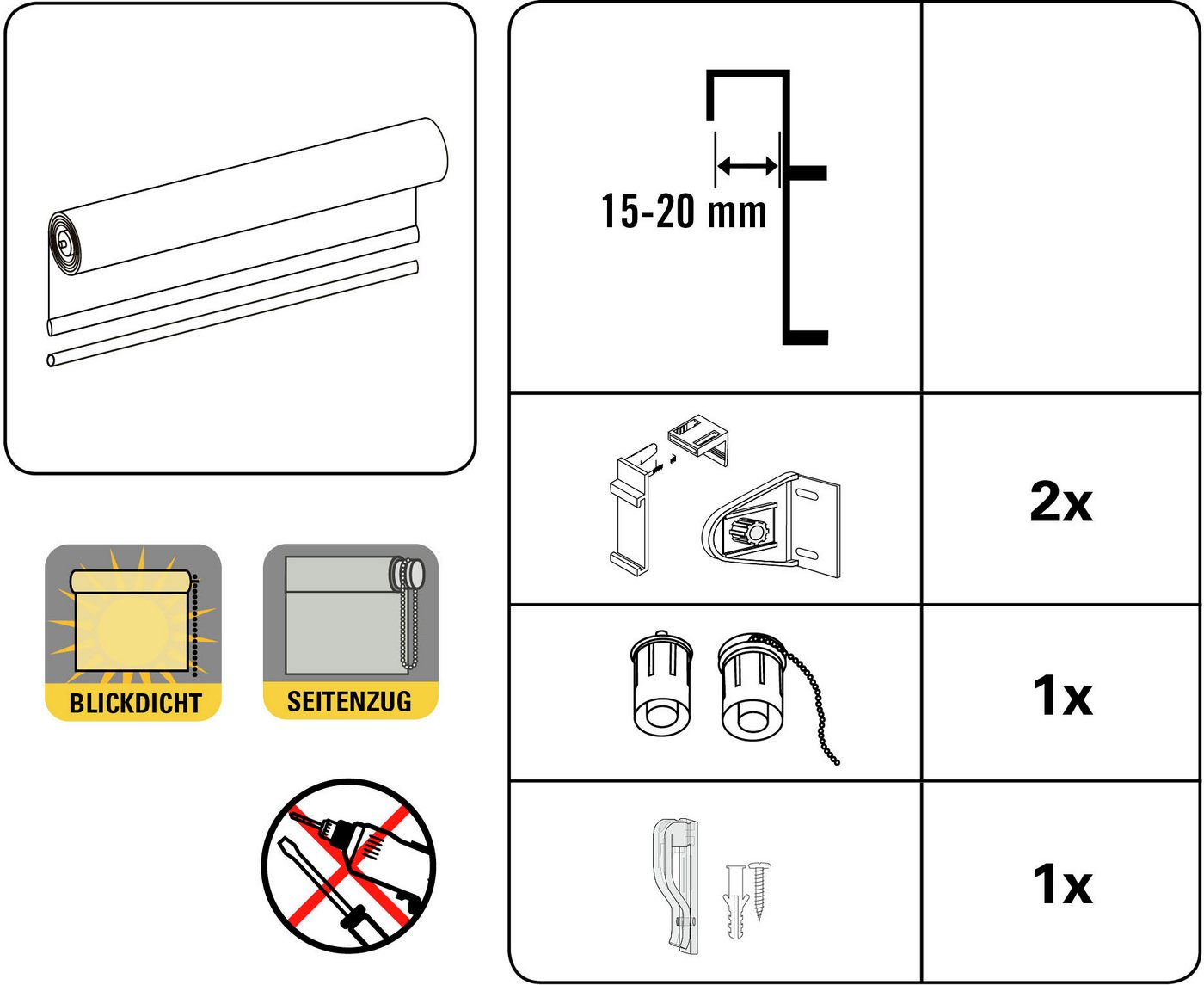 Seitenzugrollo Uni Klemmrollo, GARDINIA, Lichtschutz, mit Bohren/ohne Bohren, freihängend, Klemm- oder Schraubmontage, Schraubmontage möglich – Bild 5 von 5