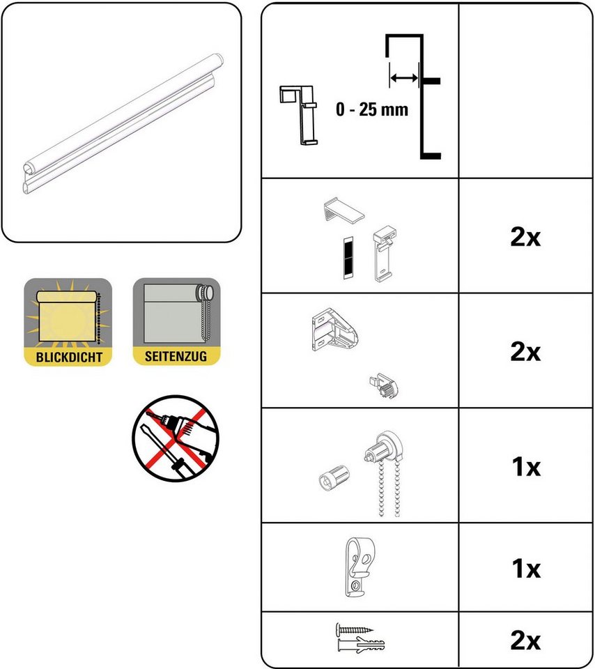 Seitenzugrollo Uni Klemmrollo, GARDINIA, Lichtschutz, mit Bohren/ohne Bohren, freihängend, Klemm- oder Schraubmontage, Schraubmontage möglich – Bild 4 von 5