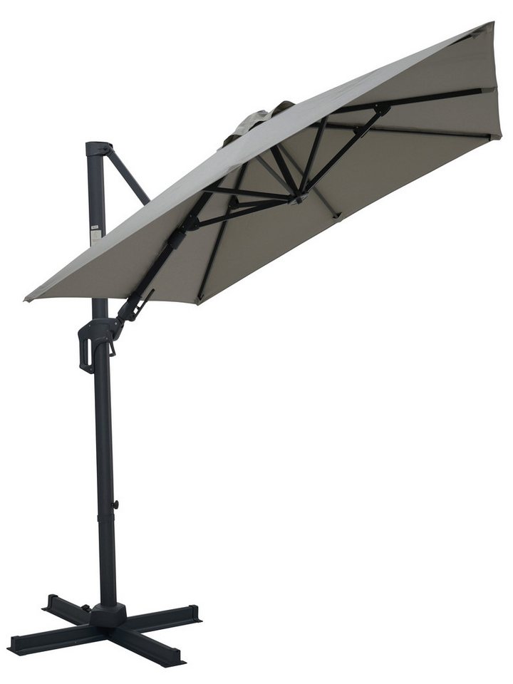 Gardissimo Ampelschirm Pendelschirm mit Ständer David 210x210 cm hellgrau quadratisch, LxB: 210x210 cm, Spar-Set, inkl. Plattenständer, UV-Schutz 50+, 360 Grad  – Bild 2 von 5