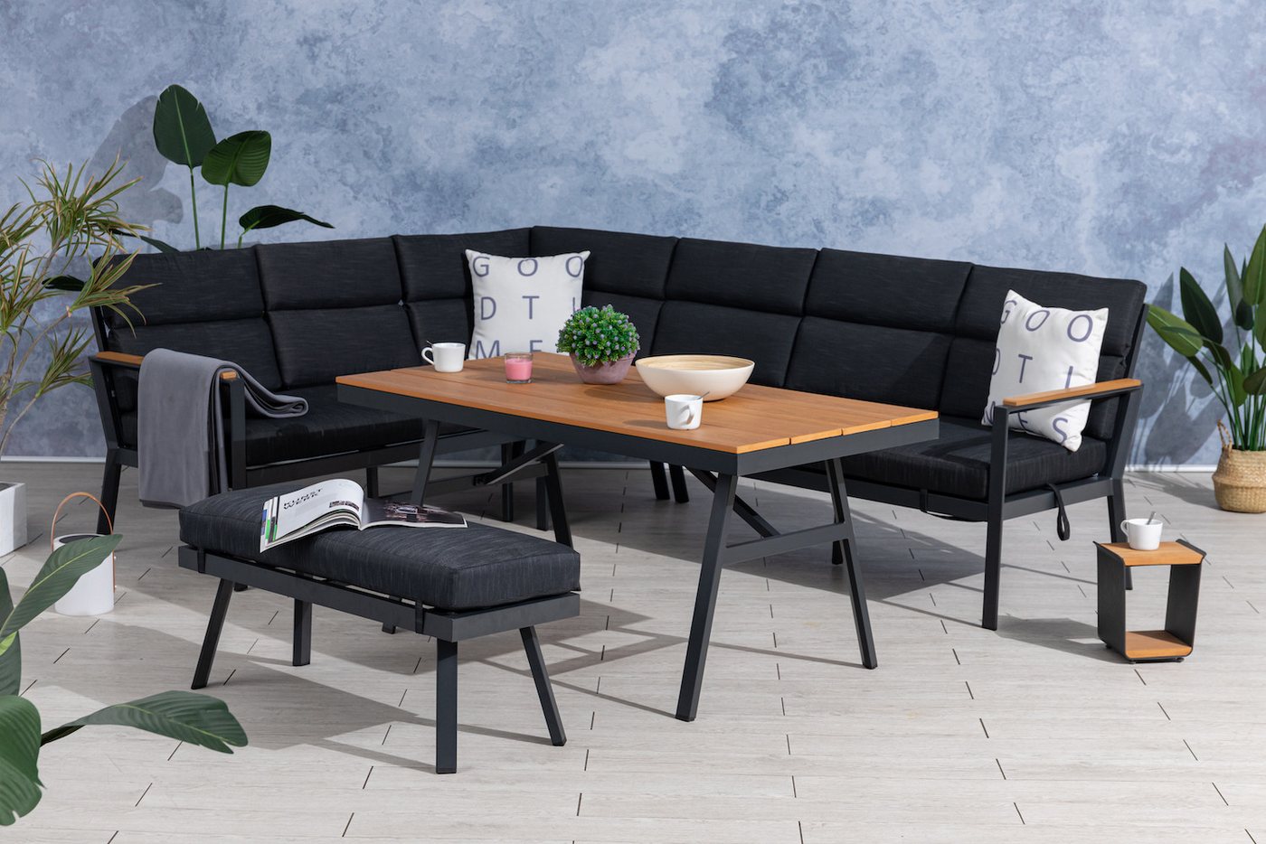 Gardissimo Gartenlounge-Set Nara links / Gartenmöbelset / Dining Eck Lounge Set, (Spar-Set, 3-tlg., Alu, Ecklounge, Esstisch, Bank, inkl. Auflagen), Liegefunkti – Bild 2 von 5