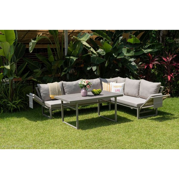 Gardissimo Gartenlounge-Set San Remo hell Dining Eck Lounge Set mit hohen Tisch, (Spar-Set, 3-tlg., Lounge Set mit hohen Tisch), mit stufenlos verstellbaren Arm