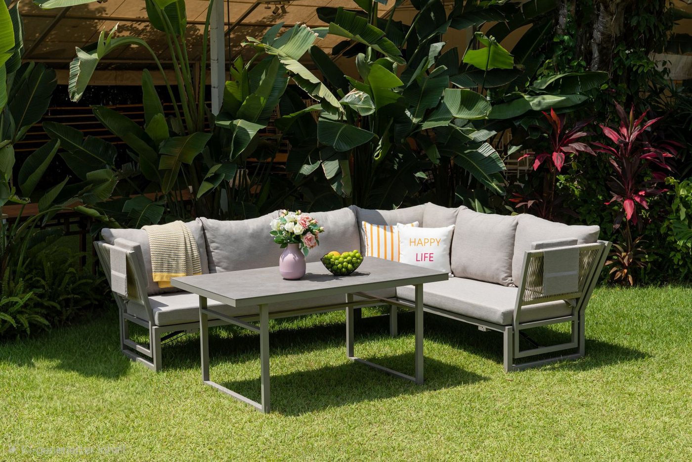 Gardissimo Gartenlounge-Set San Remo hell Dining Eck Lounge Set mit hohen Tisch, (Spar-Set, 3-tlg., Lounge Set mit hohen Tisch), mit stufenlos verstellbaren Arm – Bild 2 von 5