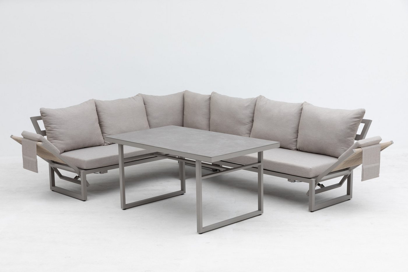 Gardissimo Gartenlounge-Set San Remo hell Dining Eck Lounge Set mit hohen Tisch, (Spar-Set, 3-tlg., Lounge Set mit hohen Tisch), mit stufenlos verstellbaren Arm – Bild 4 von 5