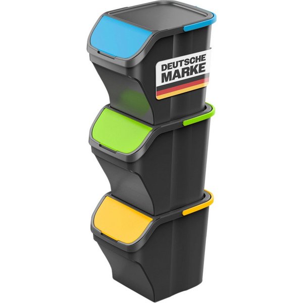 Gardissimo Mülltrennsystem Stack 3 tlg. Mülleimer Set Mülltrenner Abfalleimer Müllsortierer, 3 Behälter mit je 25 Liter Fassungsvermögen