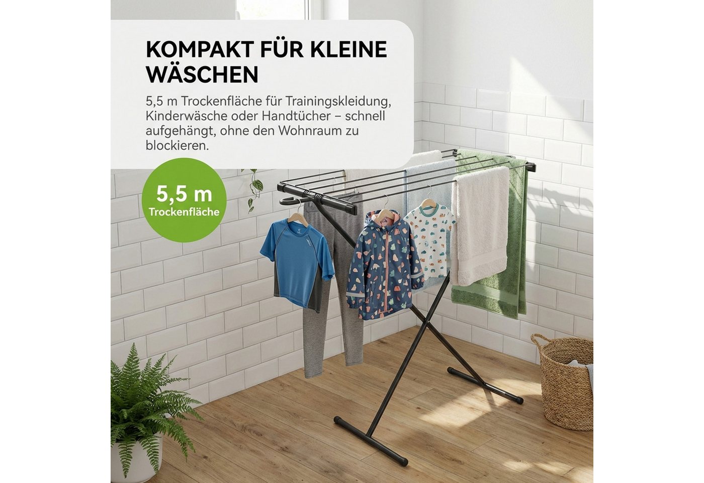 Gardissimo Wäscheständer Space klein und schmal klappbar Wäschetrockner, klappbar ideal für kleine Räume wie Bad Balkon etc. – Bild 3 von 5