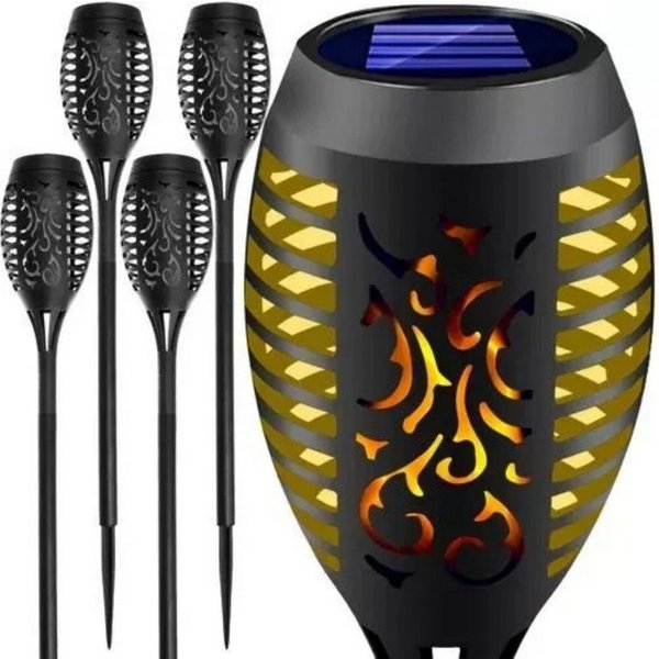 Gardlov LED Solarleuchte LED Solarleuchte LED Solar Gartenleuchten Flammeneffekt 4er Set Deko, LED, warmweiß, Wetterfeste IP44 Solar Gartenfackeln mit Dämmerung