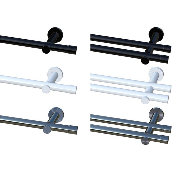 Garduna Gardinenstange Ø 20mm / 1- oder 2-Lauf, 2-läufig, kürzbar, Metall, 2-lauf 1-lauf, Gardinenstange komplett, hochwertig, Fixmaß, 20mm