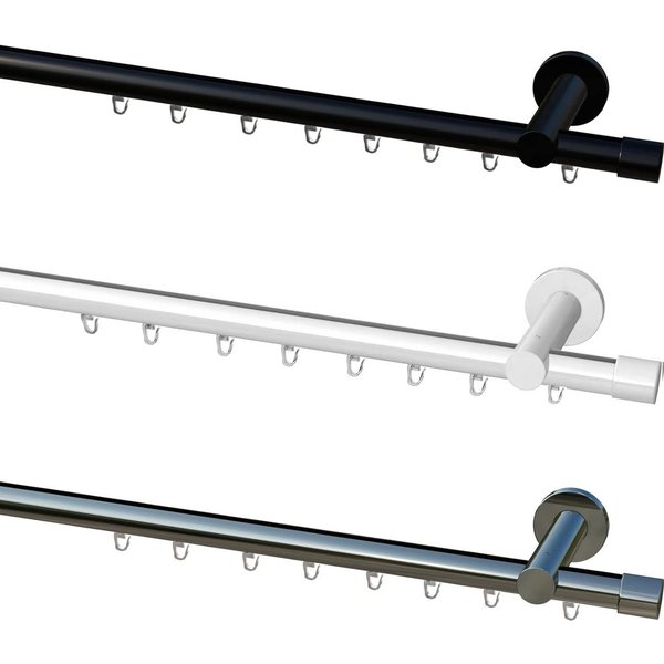 Garduna Gardinenstange Innenlauf System, Ø 20mm, mit X-Gleiter, kürzbar, Metall, 1-lauf, Innenlauf, komplett, hochwertig, Fixmaß, 20mm Vorhanstange