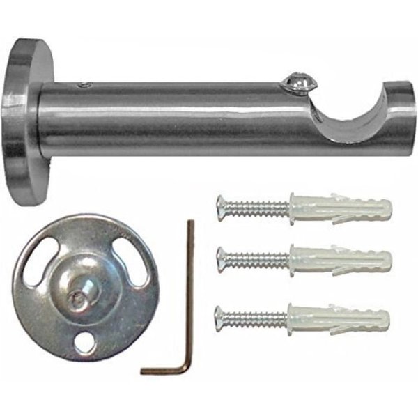 Garduna Gardinenstange Zusatzträger 16mm, Edelstahl-Optik, 1-läufig, gebohrt, Metall