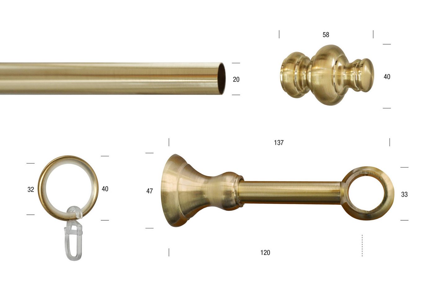 GARESA Gardinenstange ANDREA, Ø 20 mm, 1-läufig, Wunschmaßlänge, verschraubt, Metall, Vorhanggarnitur, verlängerbar, Endknopf Profil groß, mit Ringen – Bild 3 von 4