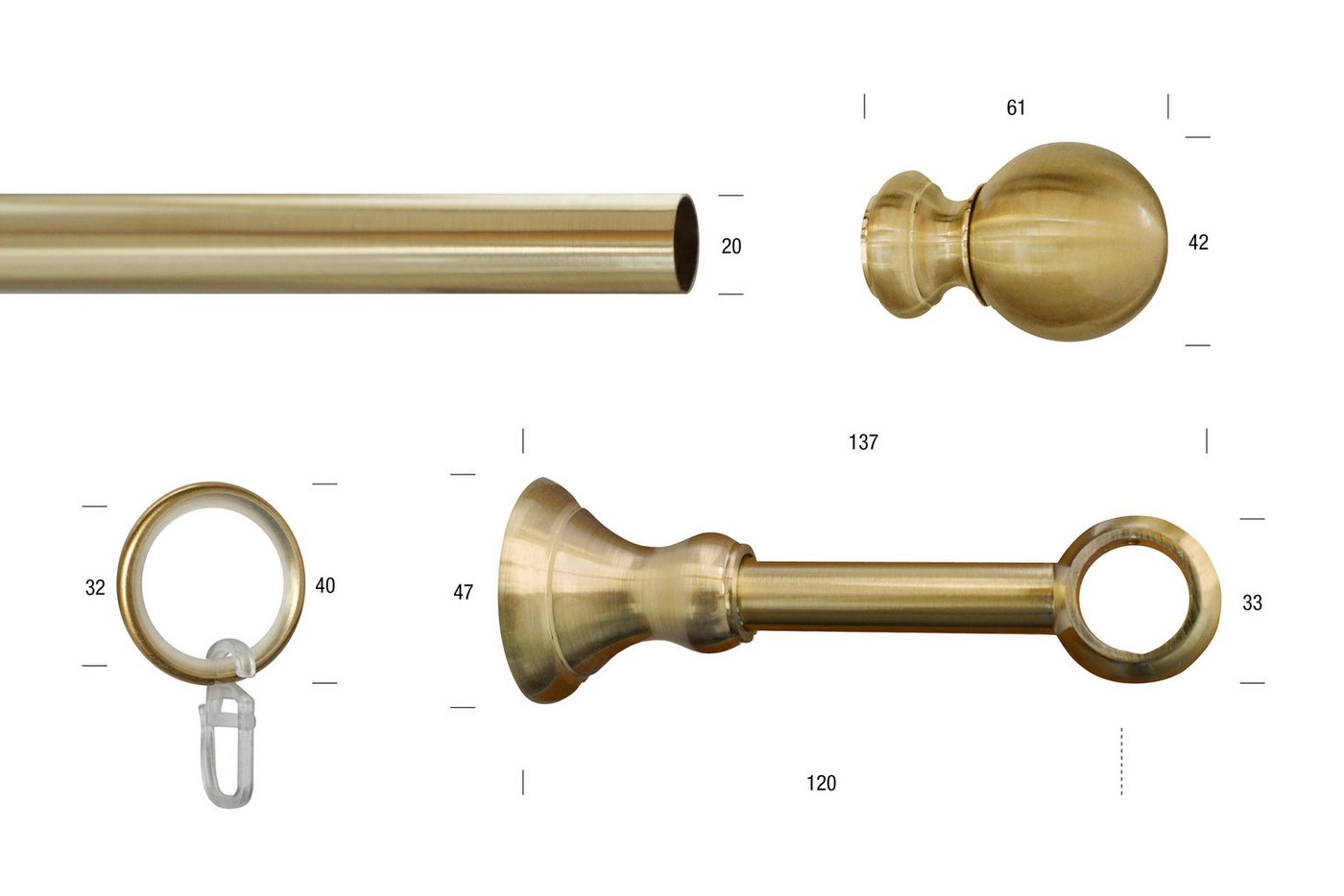 GARESA Gardinenstange ANDREA, Ø 20 mm, 1-läufig, Wunschmaßlänge, verschraubt, Metall, Vorhanggarnitur, verlängerbar, Endknopf Kugel lang, mit Ringen – Bild 3 von 4