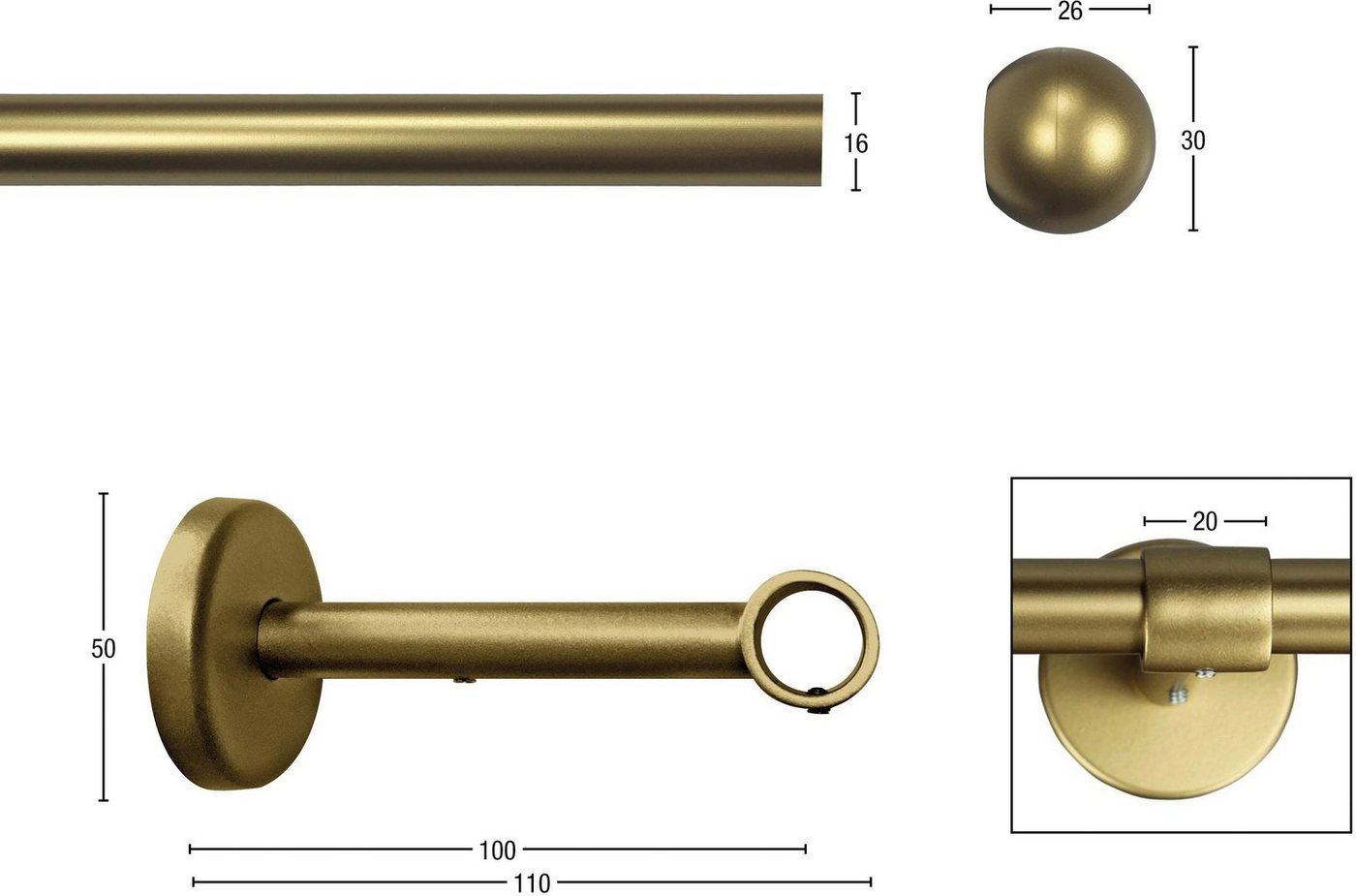 GARESA Gardinenstange BOLTI, Ø 16 mm, 1-läufig, Wunschmaßlänge, mit Bohren, verschraubt, Metall, Vorhanggarnitur, verlängerbar, Wandmontage, ohne Ringe – Bild 3 von 5