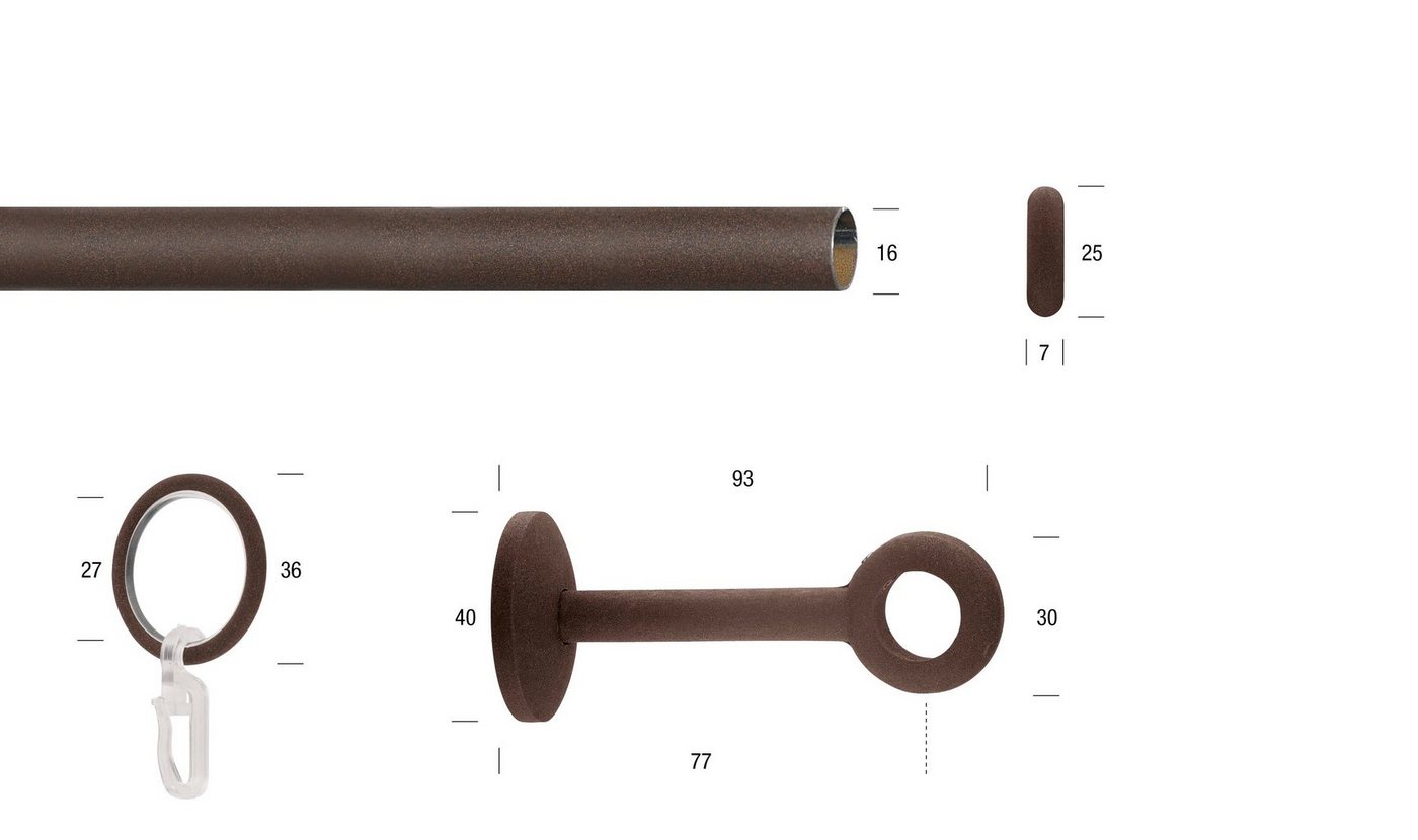GARESA Gardinenstange ESPERANCA, Ø 16 mm, 1-läufig, Wunschmaßlänge, verschraubt, Metall, rustikale Vorhanggarnitur, verlängerbar, Eisen, Endkappe, mit Ringe – Bild 3 von 5