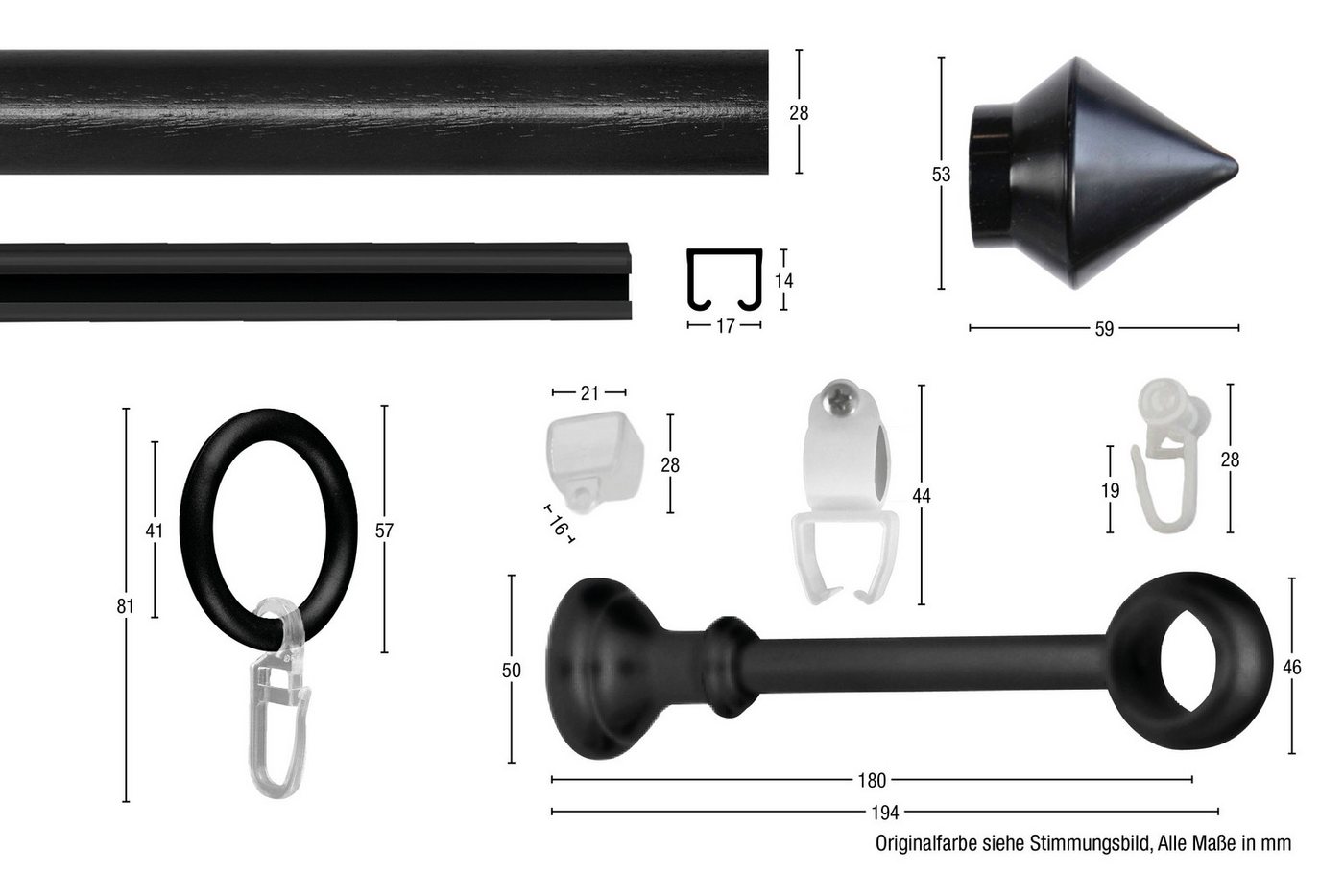 GARESA Gardinenstange Palmi, Ø 28 mm, 2-läufig, Wunschmaßlänge, mit Bohren, verschraubt, Kunststoff, Stahl, Vorhanggarnitur, Kunststoff, verlängerbar, mit Ringe – Bild 4 von 4