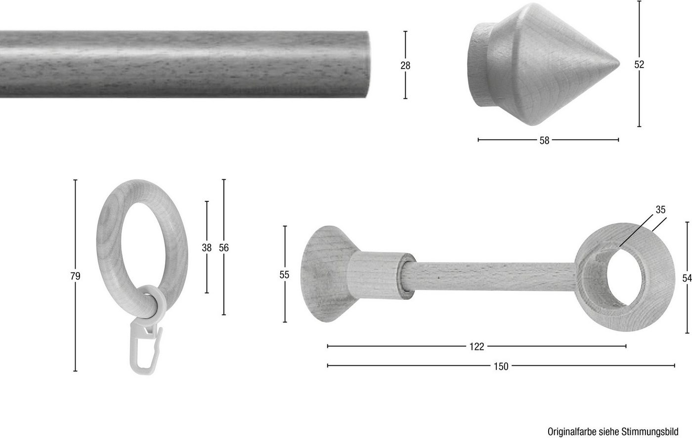 GARESA Gardinenstange Palmo, Ø 28 mm, 1-läufig, Wunschmaßlänge, mit Bohren, verschraubt, Holzwerkstoff, Vorhanggarnitur aus Holz, verlängerbar, mit Ringe/2 Lauf – Bild 3 von 5