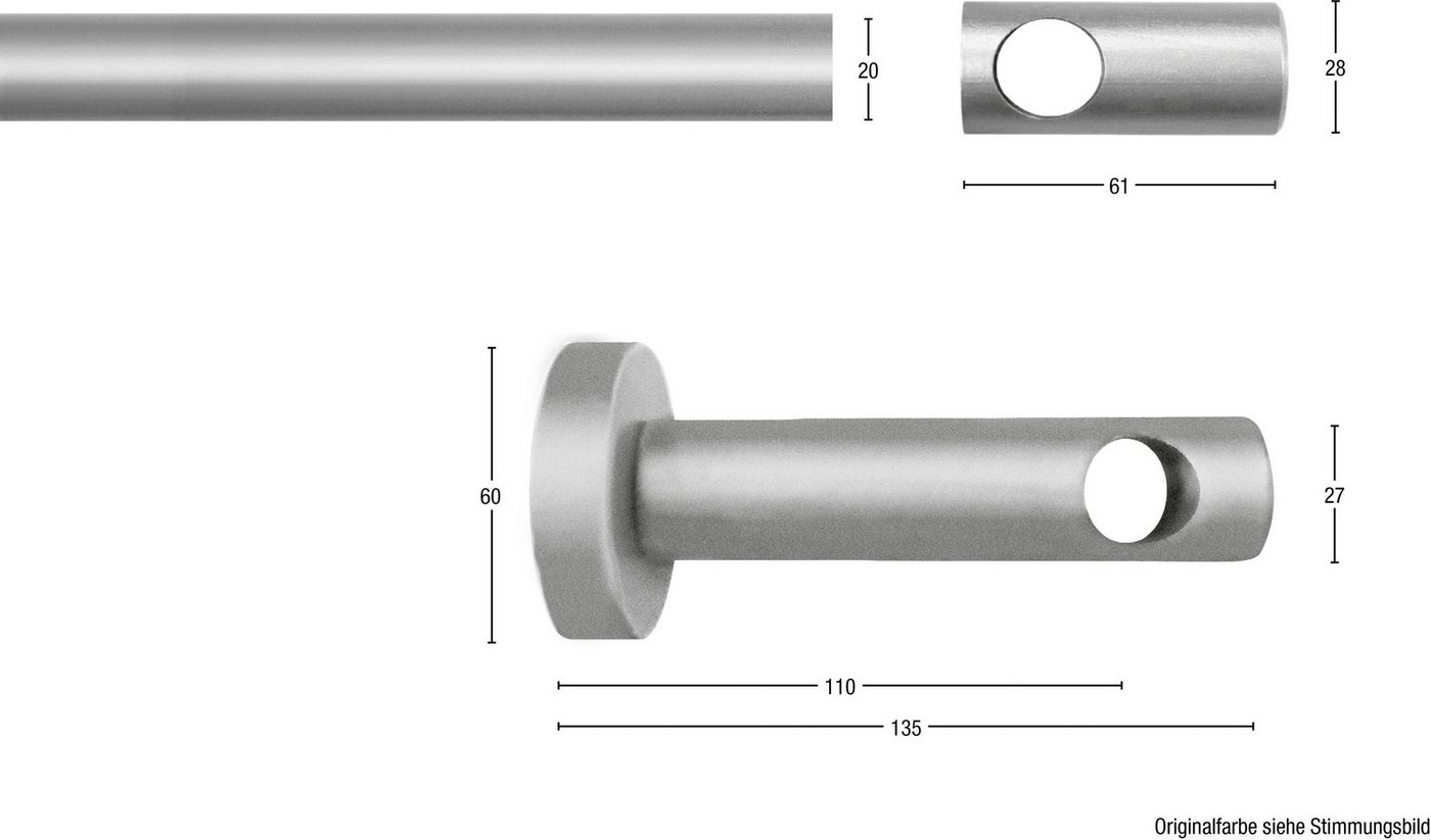 GARESA Gardinenstange PANDRI, Ø 20 mm, 1-läufig, Wunschmaßlänge, mit Bohren, verschraubt, Holzwerkstoff, Vorhanggarnitur, verlängerbar, gerader Knopf mit Aussch – Bild 3 von 5