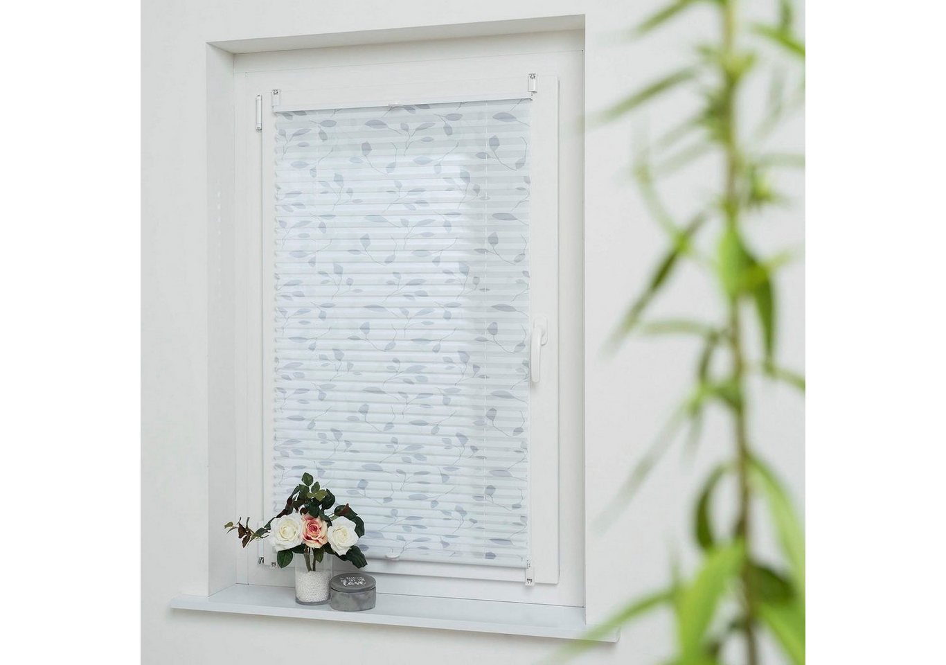 GARESA Plissee Blätter, ohne Bohren, bedruckt, blickdicht, Lichtschutz, ohne Bohren, verspannt, Klemmfix, einfache Montage, bedruckt, blickdicht – Bild 5 von 5