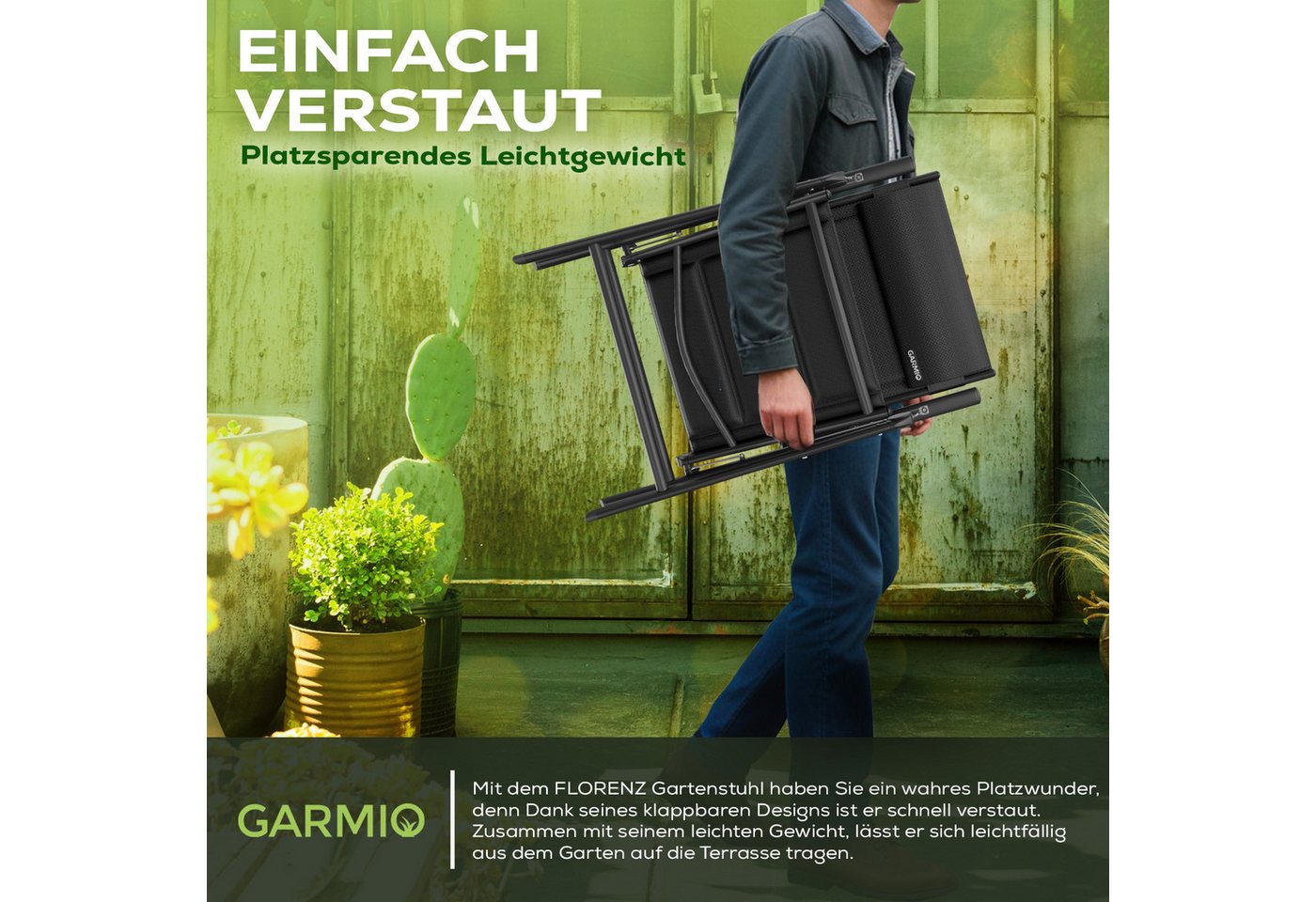 GARMIO Eckdusche Gartenstuhl FLORENZ, robustes Aluminiumgestell für Garten, 7-fach verstellbar, klappbar, inkl. Nackenkissen, für Terrasse – Bild 5 von 5