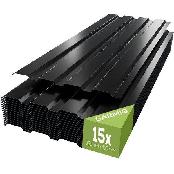 GARMIO Trapezblech Trapezblech 15er Set, Dachplatten 0,25mm, Profilblech schwarz 115x45 cm, 7,8 m²