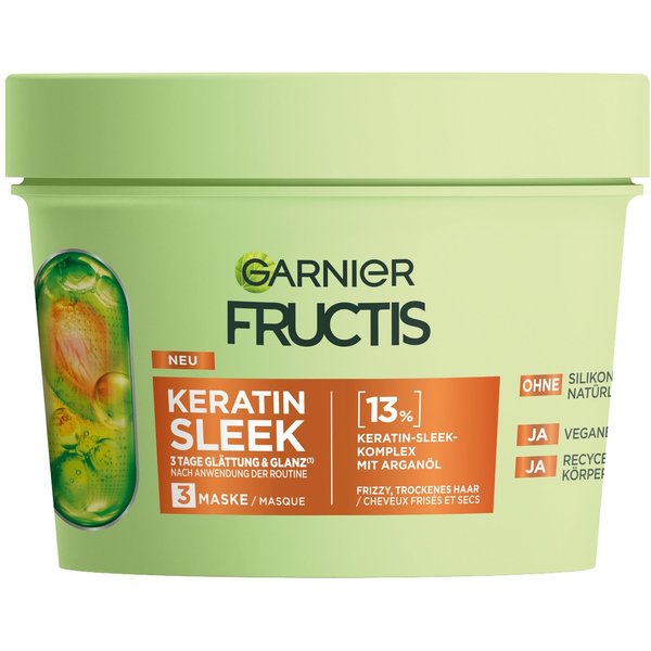 GARNIER Haarmaske FRUCTIS KERATIN SLEEK, für trockenes, zu Frizz neigendes Haar, mit Keratin-Komplex