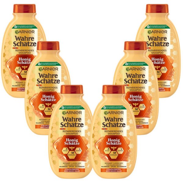 GARNIER Haarshampoo WAHRE SCHÄTZE HONIG, Packung, 6-tlg., für strapaziertes Haar, mit Honig