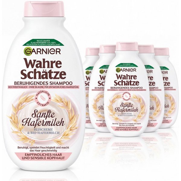 GARNIER Haarshampoo WAHRE SCHÄTZE SHAMPOO SANFTE HAFERMILCH, für empfindliches Haar und sensible Kopfhaut, ohne Silikone