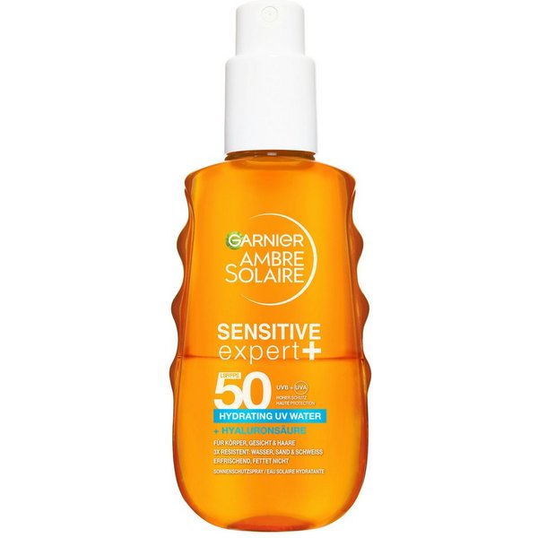 GARNIER Sonnenschutzspray AMBRE SOLAIRE SENSITIVE EXPERT + HYDRATING UV WATER LSF 50, mit LSF 50, für Körper, Gesicht und Haare geeignet