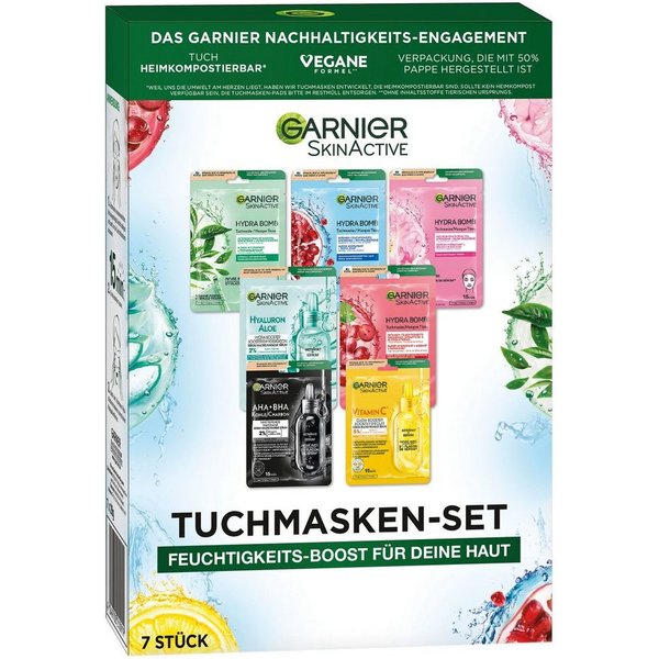 GARNIER Tuchmaske SKIN ACTIVE TUCHMASKEN-SET Set, 7-tlg., mit sieben regenerierenden Masken, für Gesicht und alle Hauttypen