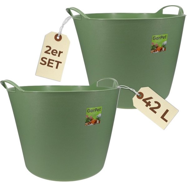 GarPet Allzweckkorb 2er Set Flexibler Eimer 42 L Wäsche Wanne Garten Korb rund Futtertrog