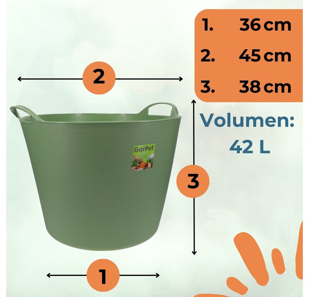 GarPet Allzweckkorb 2er Set Flexibler Eimer 42 L Wäsche Wanne Garten Korb rund Futtertrog – Bild 2 von 5