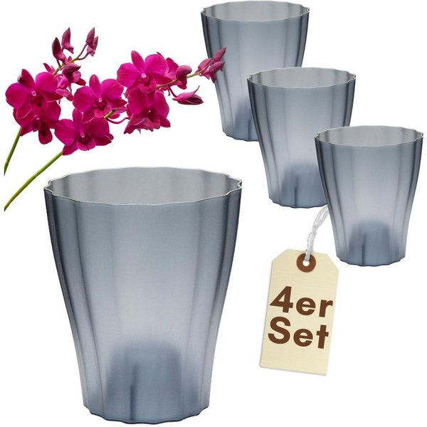 GarPet Blumentopf 4er Set Orchideentopf Transparent Orchideen Über Innen 16 rauchfarbig