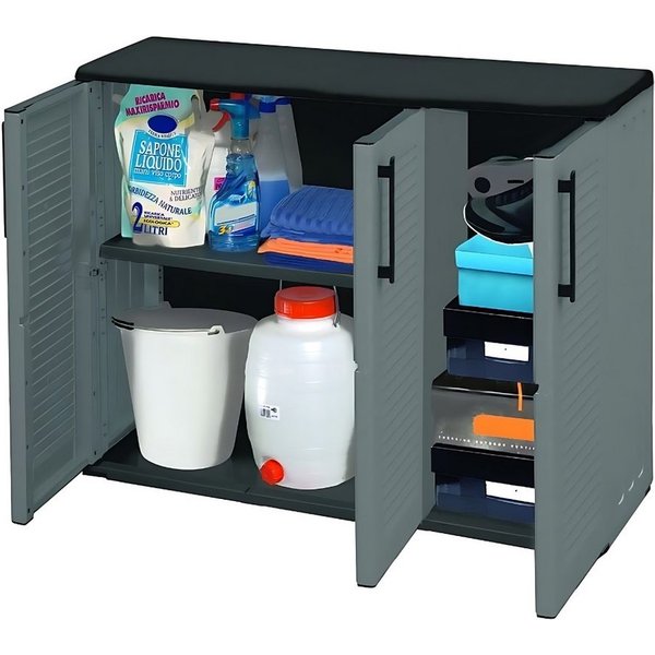 GarPet Garten-Geräteschrank Gartenschrank 3-türig Wetterfest Outdoor Schrank Kunststoff Balkon