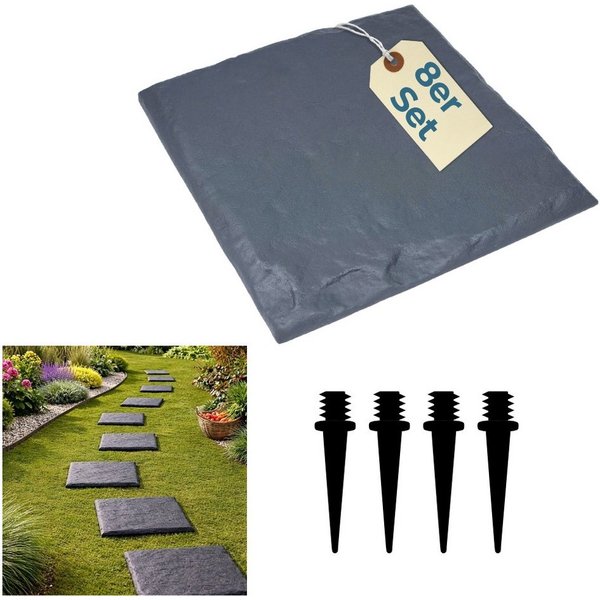 GarPet Klickfliesen 8er Set Trittplatten Garten Gehwegplatten Kunststoff 40x40 Trittsteine