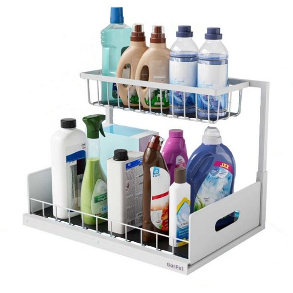 GarPet Küchenregal Spülschrank Organizer schmal Küche Metall Gewürzregal Badezimmer weiß