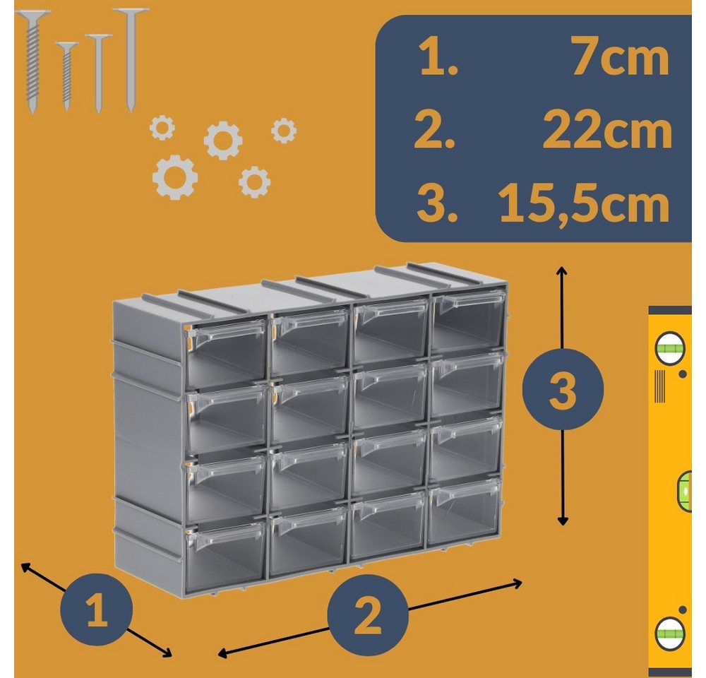 GarPet Sortimentskasten Sortimentskasten 16 Fach Schrauben Sortierbox Kleinteilemagazin Box – Bild 3 von 5