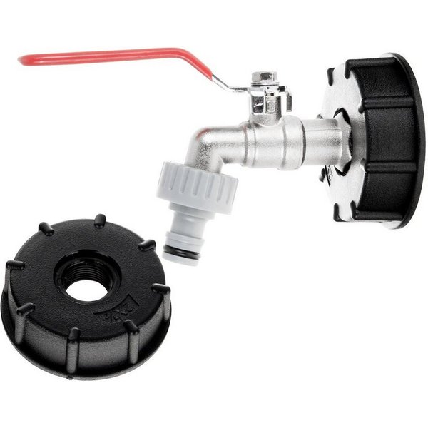 Garronda Absperrventil IBC Auslaufhahn Set S60x6 mit Außengewinde AdaptermitNippelGD-0211, (Absperrventil), S60x6 auf 3/4", Hanh 1/2" auf 3/4", 1x Steckkupplung