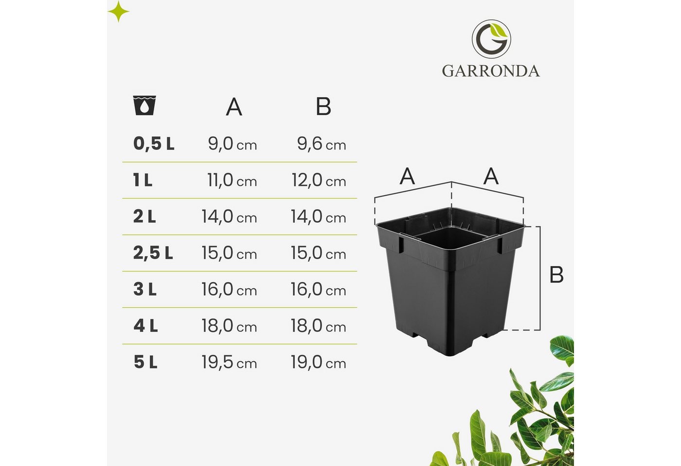 Garronda Blumentopf Kunststoff eckig mit Drainagelöchern Blumentopf für Garten GD-0199 (10 St., 10er Set) – Bild 4 von 4